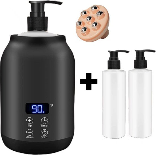 Bolusso Black Massage Oil Heater - Massage Oil Heater 30 To 65 Degrees - Guasha - Massage Device - Includes 2 Dispensers & Massage Tool - Electric Bottle Warmer- Massage Oil Erotic