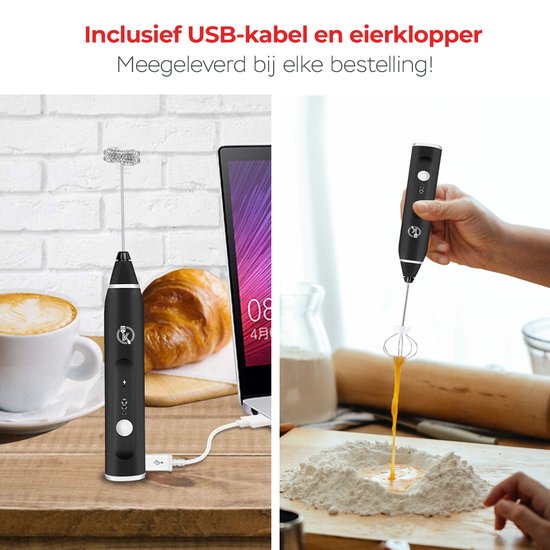 Kitchenwell Elektrischer Milchaufschäumer - Milchaufschäumer manuell - Milchaufschäumer - 3 Geschwindigkeiten - Schwarz