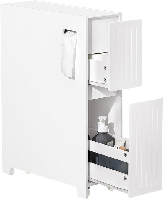 SoBuy Niedriger Schrank, Stehender schmaler Aufbewahrungsschrank, Schmaler Badezimmerschrank, Toilettenschrank - Weiß, 60x20x75cm, BZR111-W