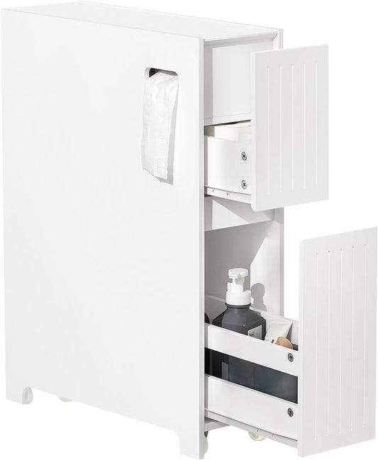 SoBuy Niedriger Schrank, Stehender schmaler Aufbewahrungsschrank, Schmaler Badezimmerschrank, Toilettenschrank - Weiß, 60x20x75cm, BZR111-W