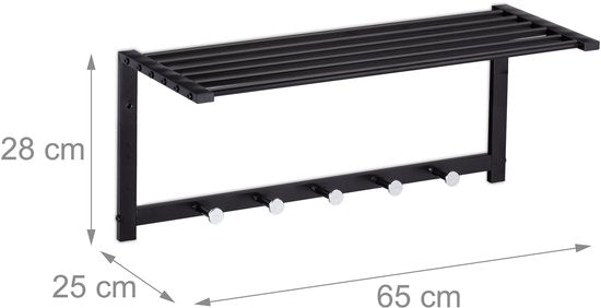 Wandgarderobe hängend - mit Ablage - 5 Haken - Metall - 28 x 65 x 25 cm - schwarz