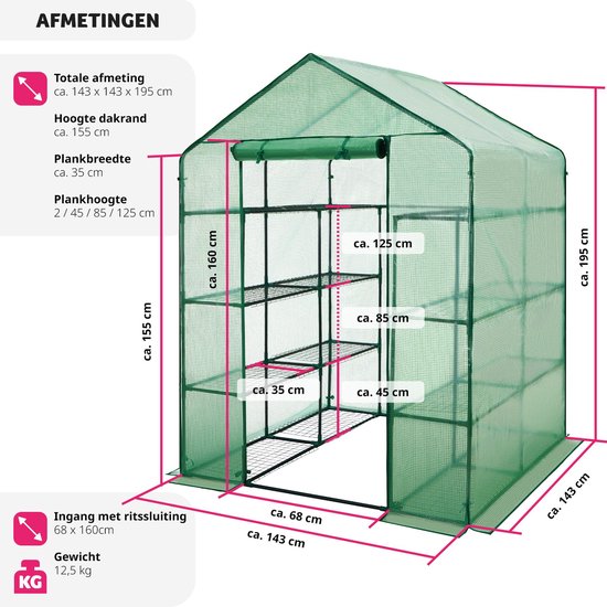 tectake - Hobby-Gewächshaus 143 x 143 x 195 cm - 401860