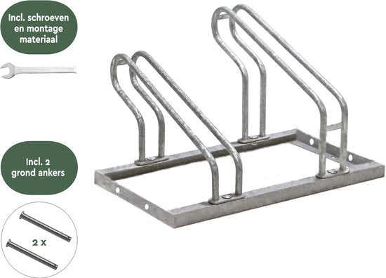 BRASQ Fahrradträger für 2 Fahrräder - Fahrradständer - Fahrradträger - Fahrradträger für Boden Inklusive Befestigungsmaterial - Silber