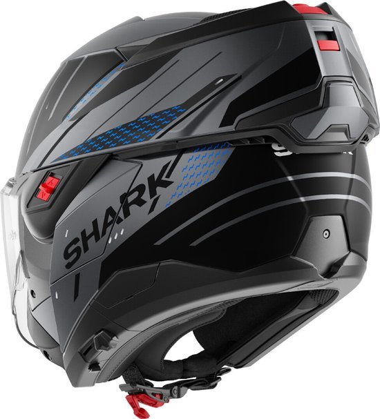 SHARK Oxo Rydger Matt Anthrazit Blau Schwarz ABK System Helm - Größe M - Helm