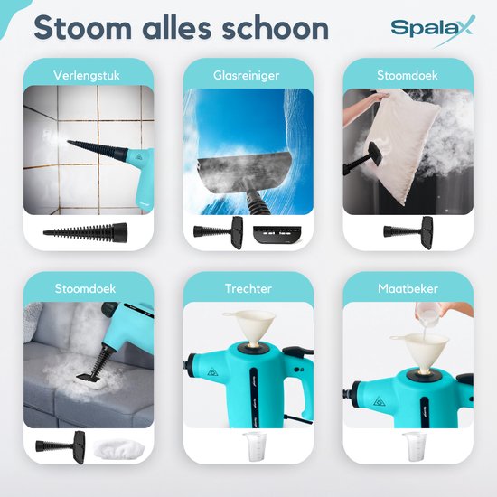 Spalax 14-in-1 Dampfreiniger - 3,5 Bar Handdampfreiniger - Fleckenreiniger - Dampfreinigung von Boden, Sofa, Teppich und Kleidung - Handdampfer - Teppichreiniger - 1050W - 350 ML