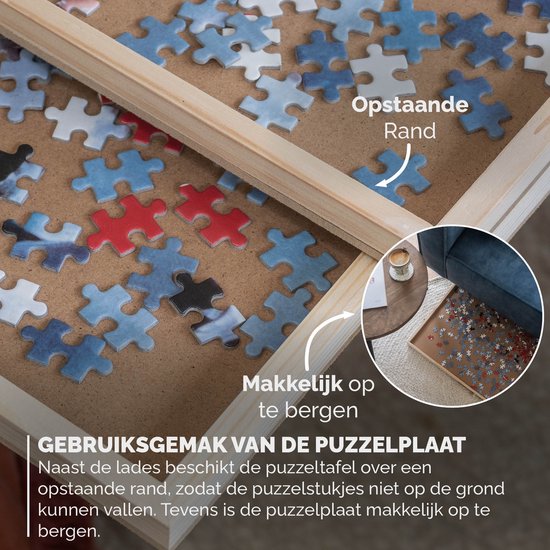 BR-2217 Puzzlebrett für 1500 Puzzleteile mit 6 Schubladen - Puzzlebrett mit Aufbewahrungssystem -- Puzzlematte aus Holz - Puzzletisch mit Abdeckplatte