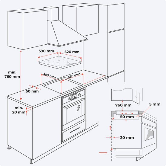 KitchenBrothers Induktionskochfeld - Einbau-Induktionskochfeld - 60 cm - 4 Zonen - 2x Flexzone - 1 und 2 Phasen - Bis zu 2400W - Schwarz