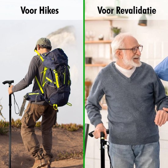 Travelhawk Gehstock - Verstellbar und faltbar - Schwarz - Inkl. Aufbewahrungstasche - Gehstock Elderly