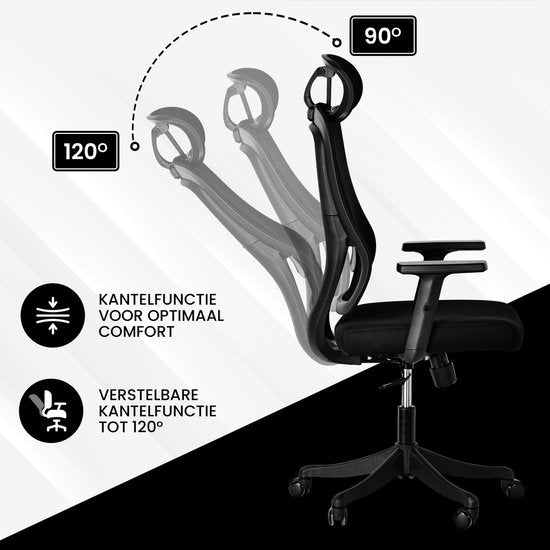 Bayt Ergonomischer Bürostuhl - Bürostuhl - Bürostuhl Erwachsene - Bürostuhl - Verstellbar - Kopfstütze - Schwarz