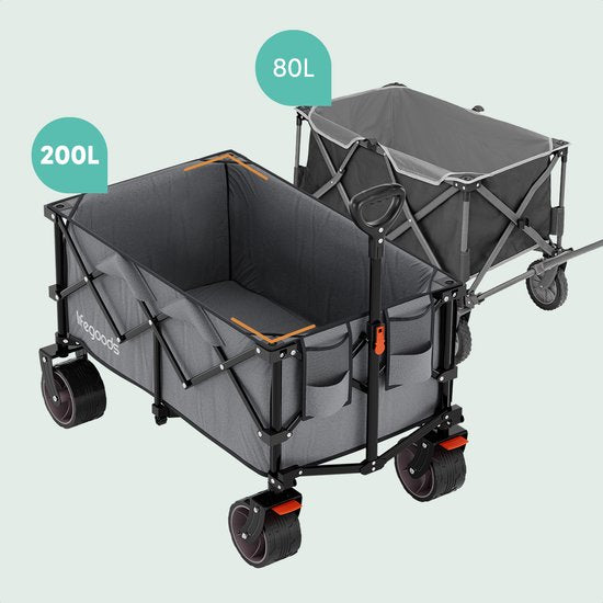LifeGoods Wagon - XL - faltbar - 200L - 100KG Tragfähigkeit - Grau