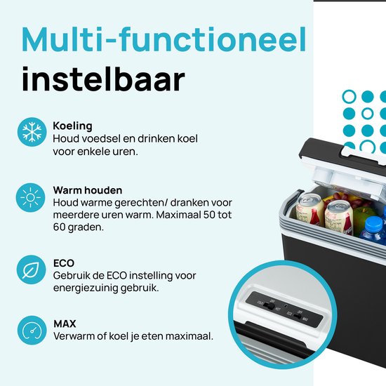 MOA Coolbox Electric 12v 230 volt - 22L - Kühlbox - Camping-Kühlschrank - Auto und Camping - Kühlung und Heizung - Schwarz