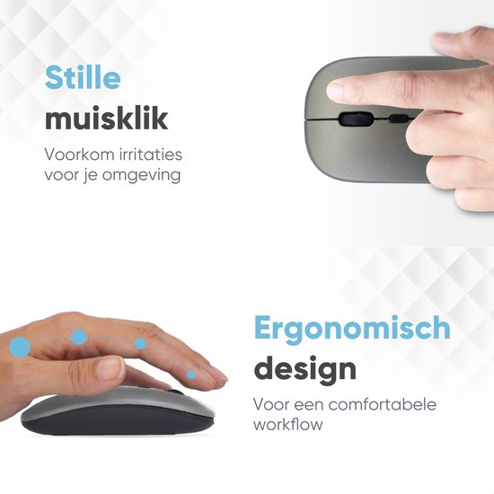 Trendfield Wireless Mouse - Wiederaufladbare Computermaus - Bluetooth - Ergonomische Maus mit Silent Click - Geeignet für alle Laptops - Space Grey