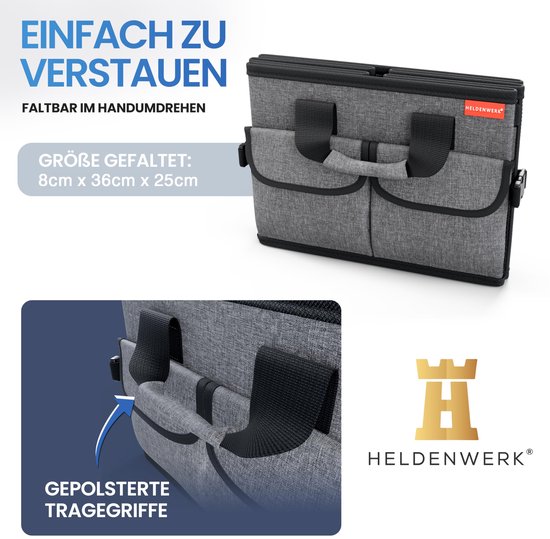 HELDENWERK Premium-Kofferraum-Organizer mit Deckel, stabil & rutschfest - Faltbare Kofferraumtasche, groß mit doppeltem Boden - Kofferraumbox, Kofferraum-Organizer-Box