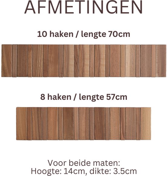 Kommo Wandgarderobe - Garderobenständer hängend - Walnussholz - 10 Haken - Klaviergarderobe - Garderobenständer - handgefertigt