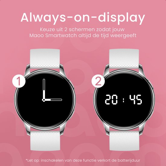 Maoo Ventura AMOLED Smartwatch - Damen - Edelstahl und 3x Silikonband - Schrittzähler - Herzfrequenzmesser - Schlafüberwachung - Multisport - Für Android und iOS - Silber und Weiß