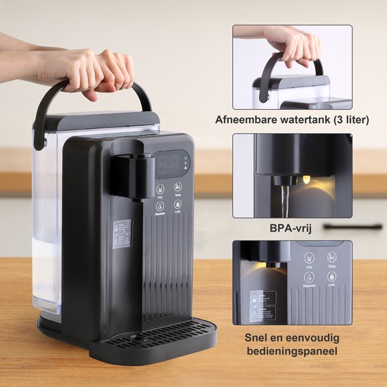 Nimma Heißwasserspender - 3 Liter - 40-100℃ - Heißwasserhahn - 200/350/500 ml - Wasserkocher - Schwarz