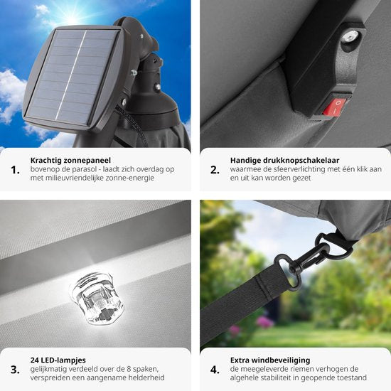 tectake Rechteckiger Sonnenschirm - Mit Solar-LED-Beleuchtung - Inkl. Schutzhülle - Schwebender Sonnenschirm - Sonnenschutz Terrasse, Garten - Balkon Sonnenschirm - Großer Sonnenschirm - 250x300cm - Grau