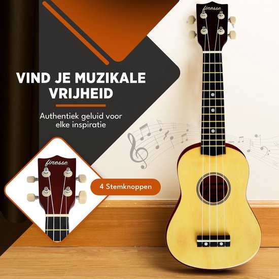 Finesse Ukulele - Starter Set - 21" - Ukulele - Spielzeuggitarre - Kind - Musikinstrument - Holzfarben