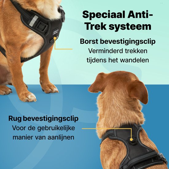 Jake und Jacky Hundegeschirr - Anti-Zieh-Geschirr - Hundegeschirr - Y-Geschirr Hund - Reflektierend - Schwarz - Größe S