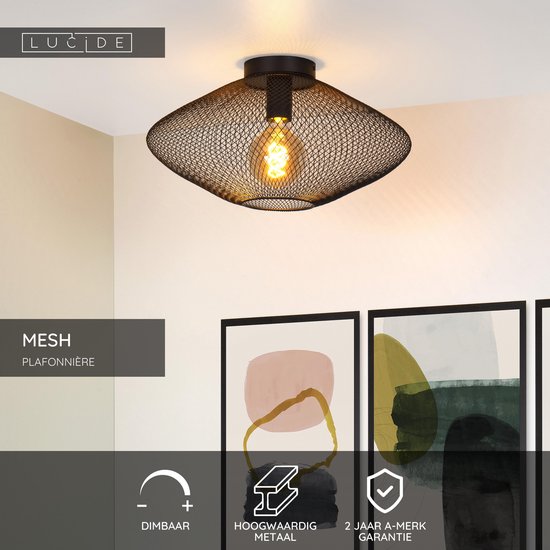 Lucide MESH – Deckenleuchte – Ø 45 cm – 1xE27 – Schwarz