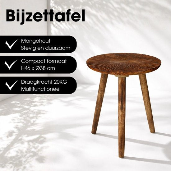 Mica Decorations Pomante Beistelltisch – Tischchen – Couchtisch aus Mangoholz – Praktisch als Pflanzentisch oder Pflanzenständer – Kleiner Couchtisch – 46 x 38 cm – Dunkelbraun