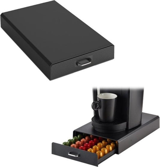 BRASQ Kapselhalter für Nespresso-Kapseln - Aufbewahrungsbox mit Schublade - 50 Tassen - Kaffeetassenhalter Schwarz