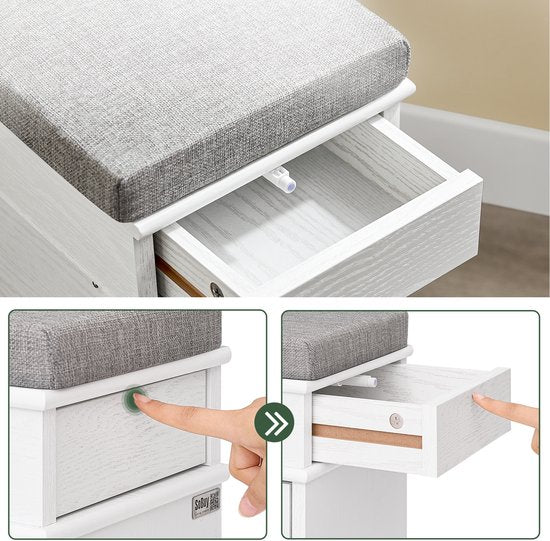 SoBuy Schuhbank mit Sitzkissen - 8 Paar Schuhe - Klappfächer & Schublade - 104 x 24 x 51 cm - Weiß