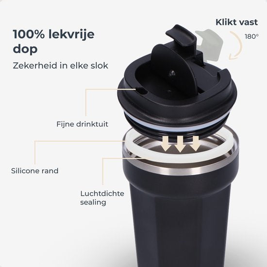 Castagnola Thermos Cup - Kaffeebecher To Go - Reisebecher für Kaffee und Tee - Teebecher - 380 ML - Edelstahl - Schwarz - Octagon