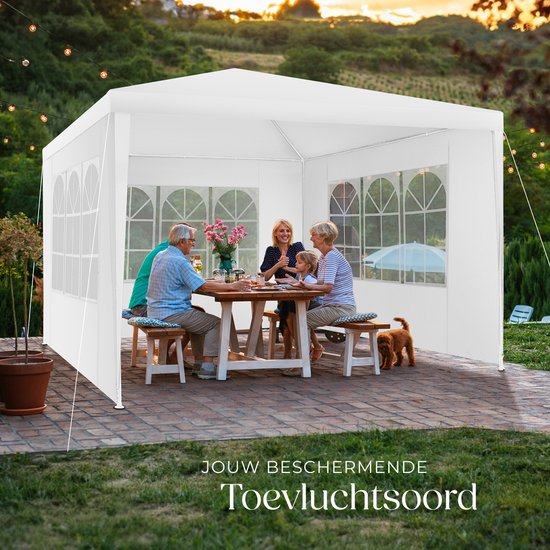 tectake - Pavillon - mit verstärktem Rahmen - Partyzelt 3x3 m - wasserdichte Plane - abnehmbare Seitenteile - wetterfester Gartenpavillon - inklusive Spannleinen und Heringe - weiß - Pop-up-Faltzelt