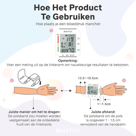 Bintoi® BXE200 - Handgelenk-Blutdruckmessgerät - Herzfrequenzmessgerät