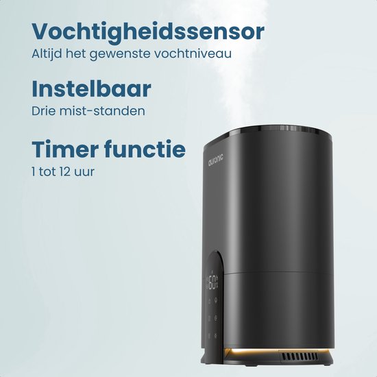 Auronic Luftbefeuchter - 4 Liter - 40m2 - Geeignet für Wohnzimmer, Büro, Schlafzimmer, Babyzimmer und mehr - Mit Aromatherapie - BPA-frei - Schwarz