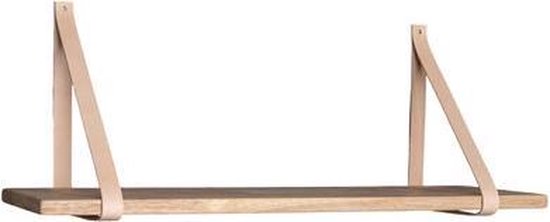 Wandregal blank Holz mit Leder 80x20cm