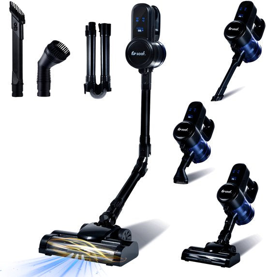 Saaf G90 Stick Staubsauger - 250W - Stick Staubsauger Cordless - Bagless Staubsauger - 7-teiliges Set mit biegbarem Griff - 30kPa - Dustbuster - Schwarz