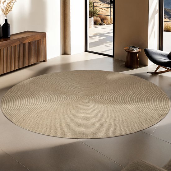 tectake® Flechtteppich - Boho-Stil - Juteteppich für drinnen und draußen - Langlebig und pflegeleicht - Formbeständig und allergikerfreundlich - Runder Teppich - Ø160 cm