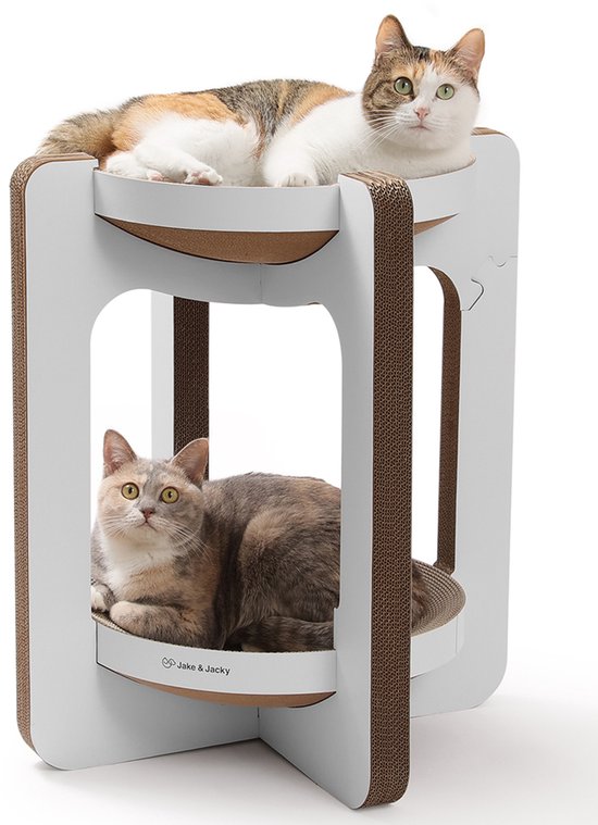 Jake und Jacky Kratzkarton für Katzen – Kratzbaum aus Karton – Kratzbrett – Kratzkorb – Kratzmöbel – Kratzmatte aus Karton – Katzenkorb – Katzenbett – Katzenturm – 52 x 52 x 58 cm
