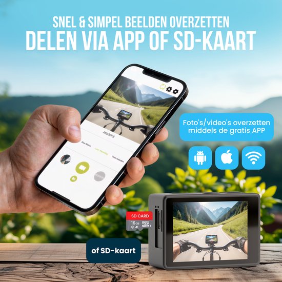 Strex Action Cam - 5K - 50MP - 60FPS - 30M Wasserdicht - WiFi - Touchscreen - Schwarz