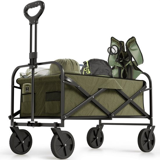 Avalo Bolderkar faltbar - Bis zu 90KG Ladekapazität - 80L - 80x47x49 CM - 360º Räder - Bolderwagen / Bolderwagen / Strandwagen / Trekkingwagen / Faltbarer Bolderkar - Für Strand - Grün
