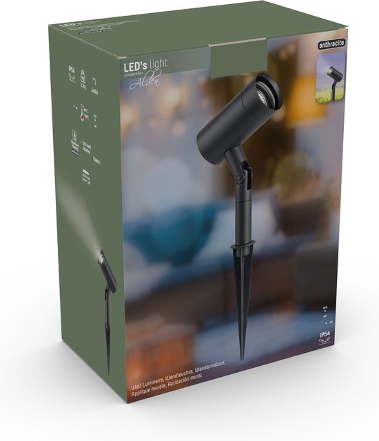 LED's Light LED Gartenstrahler mit Erdspieß - Drehbar - Alden GU10 - Anthrazit - Gartenleuchten - Stechstrahler - Stechstrahler im Freien - Gartenstrahler - Gartenstrahler