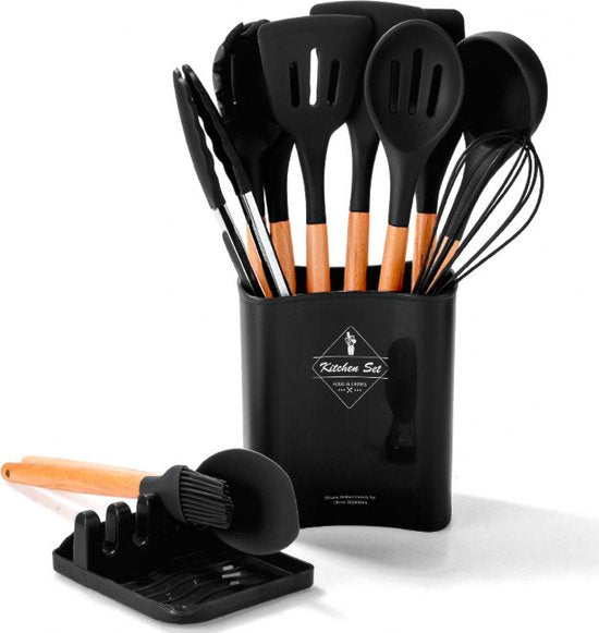 VAIVE Kochgeschirr-Set 13-teilig mit Halter - Küchengeschirr-Set - Schneebesen - Spatel Silikon