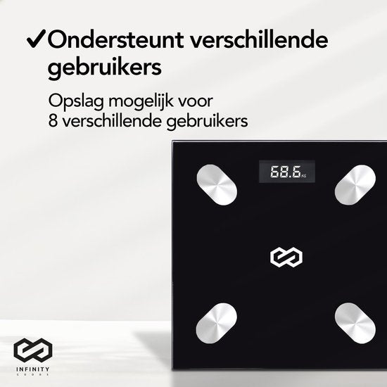 Infinity Goods Digitale Personenwaage mit App - Intelligente Waage mit Körperanalyse - Schwarz