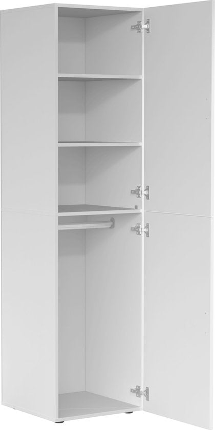 Kleiderschrank schmal hoch - Einlegeböden und Hängeteil - weiß