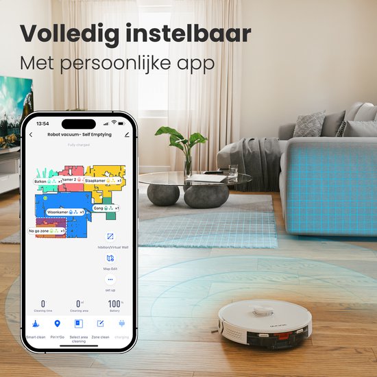 Auronic Staubsaugerroboter - Mit Wischfunktion - WiFi und App - Ladestation - Haustiere - Wischroboter - Lasernavigation - Automatische Entleerungsstation - Weiß