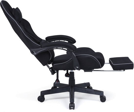 VDD Gaming - Spielesessel mit Massagefunktion und Fußstütze - Spielesessel in der Farbe Schwarz - Spielesessel mit Nackenkissen & verstellbarem Rückenkissen - Ergonomischer Bürostuhl mit gepolsterten Armlehnen - Belastbarkeit bis 150 kg - Verstellbare Rüc