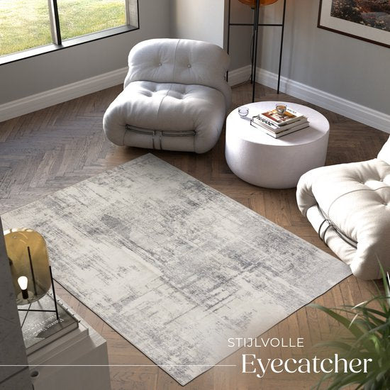 tectake Teppich im Vintage-Design - Niederflorteppich für Wohnzimmer, Kinderzimmer, Schlafzimmer oder Flur - Waschbar - Div. Größe - 160x230cm - beige/grau
