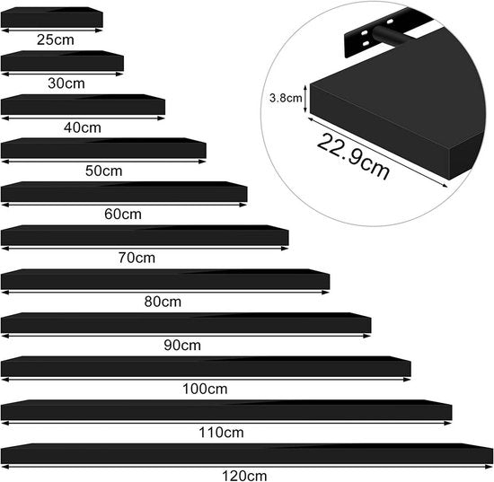 Woltu Volato Wandregal – 70 x 22,9 x 3,8 cm – Wandmontage – Hochglanz Schwarz