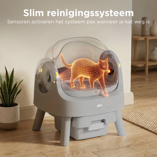 TrevoPet® Automatisches Katzenklo - Selbstreinigend & Sicher - Für Katzen bis zu 12KG - Inkl. Matte, 60 Abfallbeutel & Zubehör - 10L Abfallbehälter - Grau