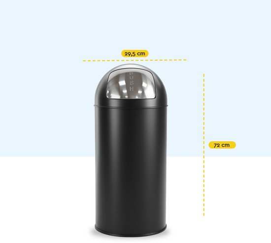 BRASQ Push Bin Trash Schwarz Mülleimer mit herausnehmbarem Abfallbehälter 30 Liter - Mülleimer - Mülleimer