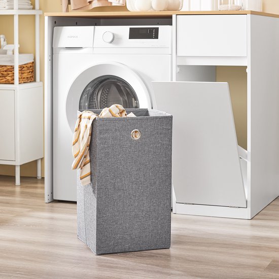 SoBuy Waschmaschinenschrank - Badschrank mit Wäschekorb und Schublade, für Waschmaschine und Wäschetrockner, Waschmaschinenschrank aus Holz, weiß, 100 x 60 x 90 cm, BZR217-WN