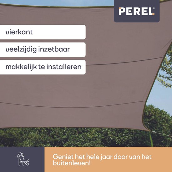 Perel Schattentuch, wasserabweisend, 5 x 5 m, 160 g/m², Polyester, quadratisch, taupe