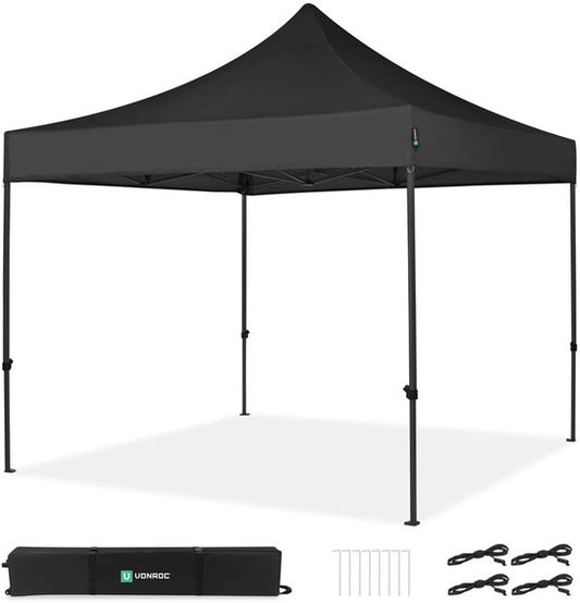 VONROC Partyzelt - 3x3 m - Premium easy-up Partyzelt - Modulares Design - Faltbar - Wasserdicht - Stahlrahmen - 50+ UV Schutz - Inklusive Aufbewahrungstasche - Schwarz